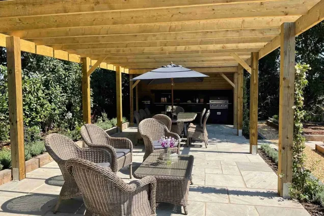 Grillo outdoor kitchen in east boldre brockenhurst under wooden pergola