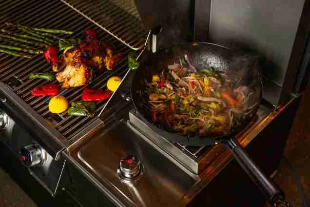 Side burner on Bull gas grill in Grillo outdoor kitchen