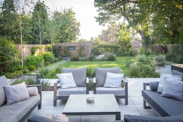 Outdoor kitchen in Stoke D'Abernon, Cobham garden seating area