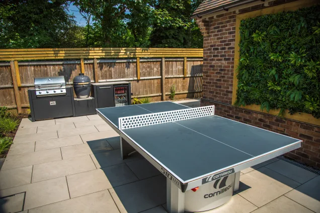 Outdoor kitchen in Ashby Leicestershire with table tennis on patio