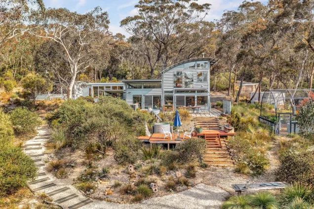 Outdoor kitchen at an air bnb in Blackheath, NSW drone view