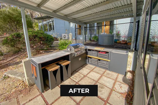 Outdoor kitchen at bed and breakfast in Blackheath, NSW with gas bbq