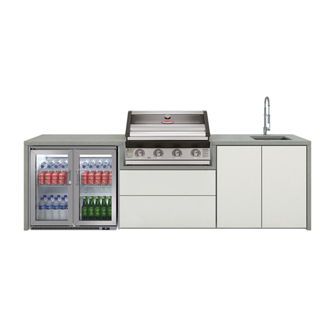Beefeater outdoor kitchen with a sink, fridge and gas bbq