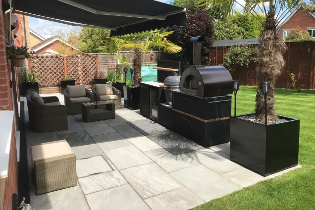 Outdoor kitchen in Braintree, Essex with large pizza oven