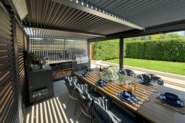 Outdoor kitchen in Burwell, Cambridge with storage cabinets and bbqs