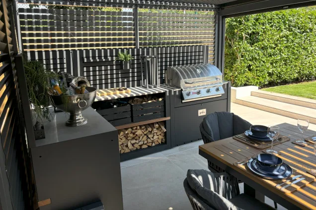Outdoor kitchen in Burwell, Cambridge with storage cabinets