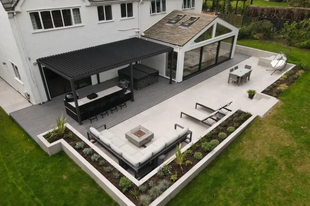 Outdoor kitchen in Caldy, Wirral under pergola