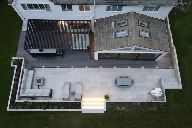 Outdoor kitchen in Caldy, Wirral on patio top down view