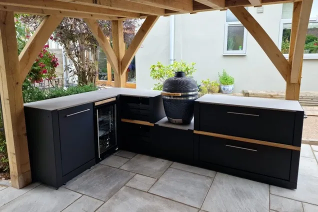 Outdoor kitchen in Chew Manga, Somerset with Drinks fridge and bin