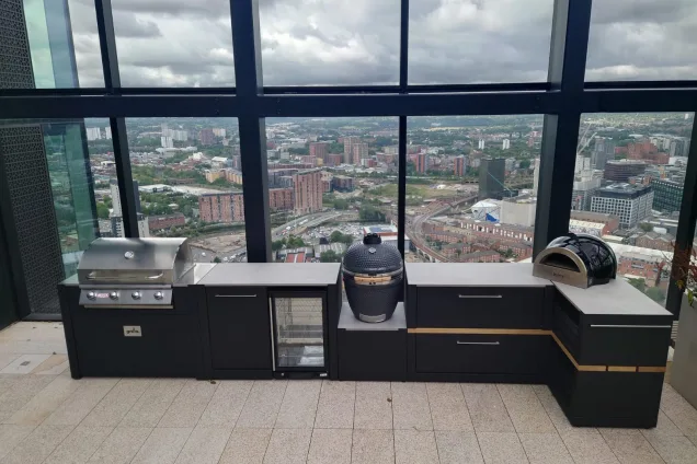 Outdoor kitchen on roof terrace in manchester