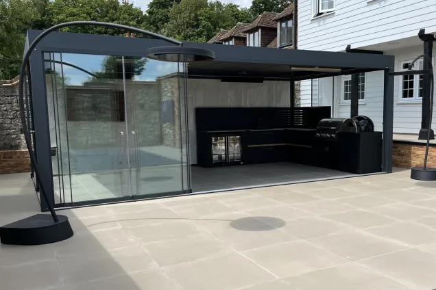 outdoor kitchen on patio under roof in Maidstone, Kent