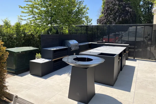 hotplate BBQ in stylish outdoor kitchen in Little Waltham, Chelmsford, Essex