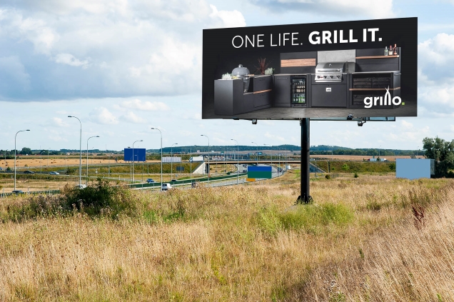 Outdoor kitchen billboard on side of motorway