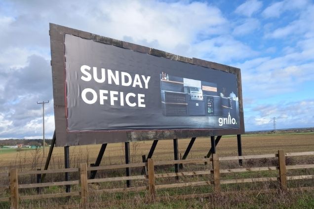 Grillo kitchen billboard saying sunday office