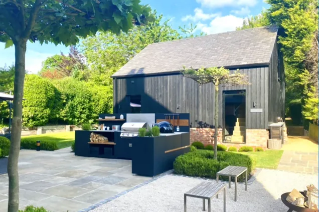Outdoor kitchen with gas bbq and storage units
