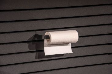 Outdoor kitchen accessory hang it dry it on slatted feature wall