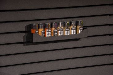 Outdoor kitchen accessory hang it season it on slatted feature wall