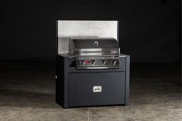 outdoor kitchen bull gas grill station unit with porcelain feature wall