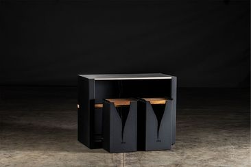 Outdoor kitchen bar table and stools unit