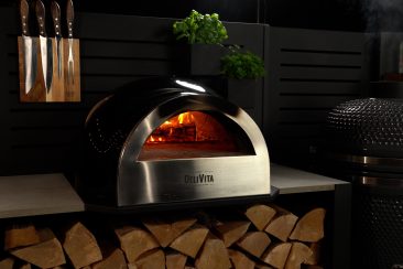 pizza oven on outdoor kitchen cabinet worktop