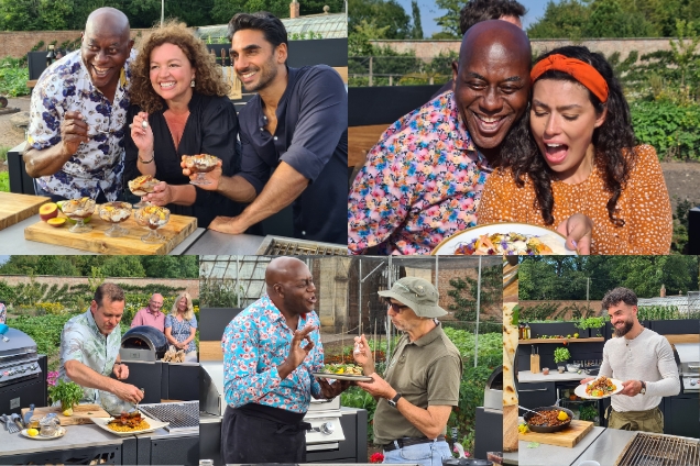 collage of chefs with ainsley in grillo kitchen