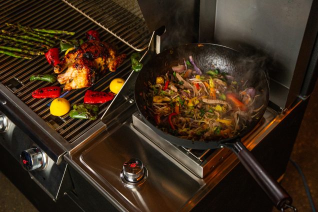 Side burner on Bull gas grill in Grillo outdoor kitchen