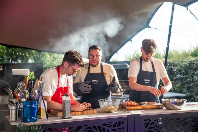 sorted food cast cooking in grillo outdoor kitchen