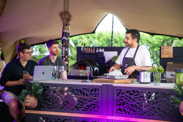 sorted food cast standing in grillo outdoor kitchen