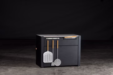 pizza station cabinet with accessories on the front